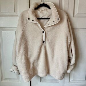 Womens Fall Cozy Cream Sherpa Pullover Sweater Sweatshirt Size L/XL